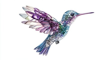 Obraz premium delicate watercolor depiction of a hummingbird, showcasing its vibrant colors and intricate details, perfect for graphic resources that celebrate the beauty of nature and wildlife