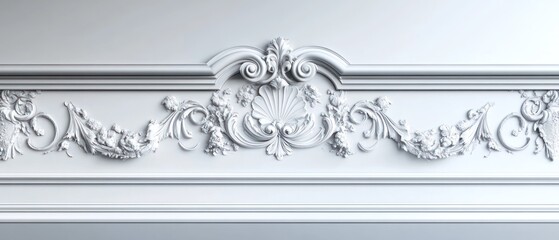 Fototapeta premium Ornate white plaster molding with intricate floral designs.