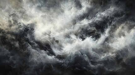 dynamic abstract cloud of smoke and dust swirling in shades of gray and black, creating a sense of mystery and movement, evoking emotions through its ethereal quality