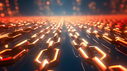 Obraz premium ブロックチェーンのイメージのきらめく鎖の背景