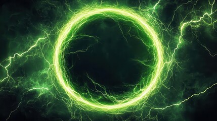 electric green lightning forms a glowing circular frame, suggesting a powerful portal with bold plasma energy and futuristic vibes