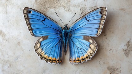 elegant blue butterfly captured in a full-body portrait, showcasing its intricate wings and graceful flight against a natural backdrop, highlighting beauty and delicacy