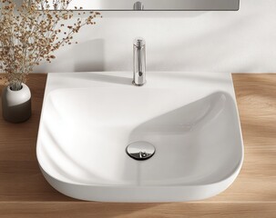 Fototapeta premium Minimalist Scandinavian Sink Design with Soft Lighting and Clean Lines