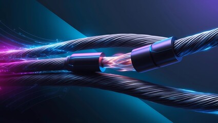 Futuristic 8K Digital Wallpaper with Abstract Cable and Neon Circuitry Design in Electric Blue and Purple