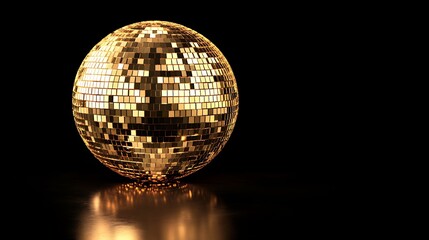 Golden Disco Ball on a Black Background