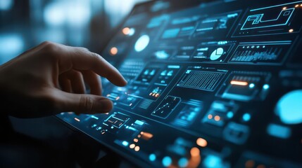 engineer operating scada system, high-tech interface, control center, focused expression, modern technology, industrial setting, innovative solutions, detailed visuals