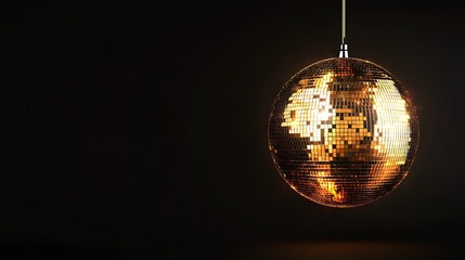 Golden Disco Ball Hanging in Darkness