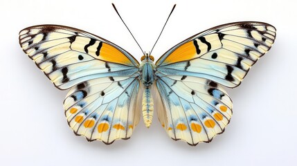 Obraz premium exquisite light blue and yellow butterfly with detailed wings, showcasing its natural beauty and symmetry, isolated against a pristine white background
