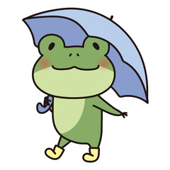 Obraz premium 横を向いて傘を差している蛙