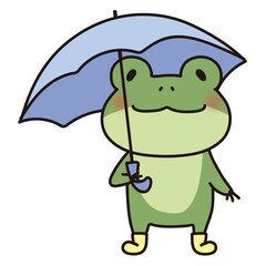 長靴を履いて傘を差している蛙