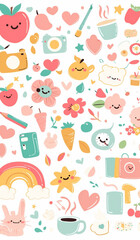 Fototapeta premium A cute pastel icon set of doodles for Instagr