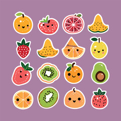 Fototapeta premium collection of cute vector fruit stickers