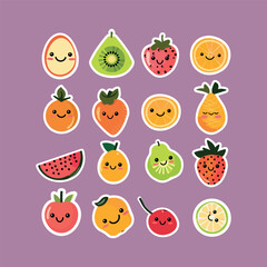 Fototapeta premium collection of cute vector fruit stickers