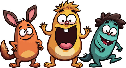 Fototapeta premium Colorful Cartoon Monsters with Happy Expressions