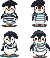 Charming Cartoon Penguins in Stylish Outfits