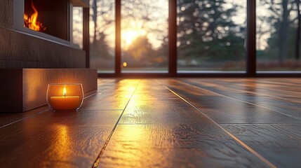 Radiant Heated Floors, Cozy Home Comfort, Winter Warmth, Modern Minimalist Living with Candles