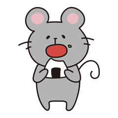 大きい口でおにぎりを食べるネズミ