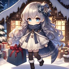 Obraz premium Elegant Winter Chibi with Gift Bag