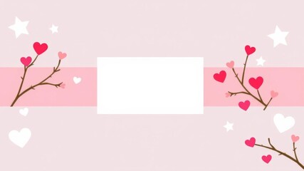 Cute red deer with blue star and red branch on pink and blue background with two red hearts and blank white rectangle, deer, pink, rectangle