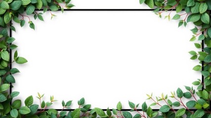Fototapeta premium Dark elegant background with green leaves bordering a white space, borders, minimalistic, nature