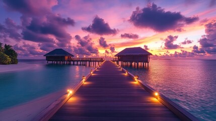 Obraz premium Romantic Sunset Panorama at Luxury Resort