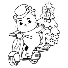 Christmas coloring page with cat for kids