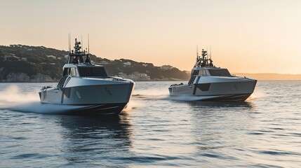 Modern Naval Vessel Patroling the Ocean with Advanced Radar and Communication Technology. Sea area control, anti-terrorism, anti-piracy, marine protection, environmental monitoring, marine pollution