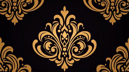 Elegant Gold Damask Pattern on Black Background