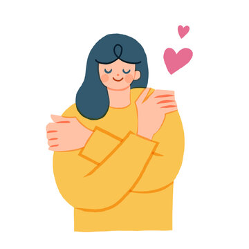 セルフハグ 自分自身を抱きしめる女性のイラスト