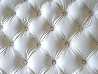 Naklejka premium Close-Up of Luxurious White Tufted Leather Upholstery with Diamond-Shaped Button Pattern, Highlighting Soft Texture and Elegant Design for Interior Inspiration