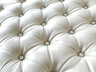 Naklejka premium Close-Up of Luxurious White Tufted Leather Upholstery with Diamond-Shaped Button Pattern, Highlighting Soft Texture and Elegant Design for Interior Inspiration