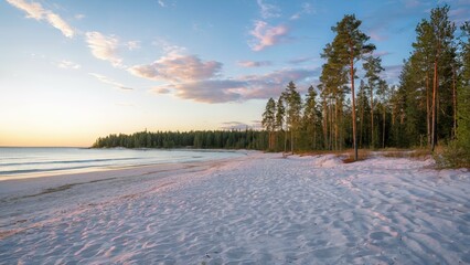 Yyteri Beach Finland Sandy Serenity Sunset. Yyteri Beach, in Finland, is a sandy paradise. The white sands, clear blue water