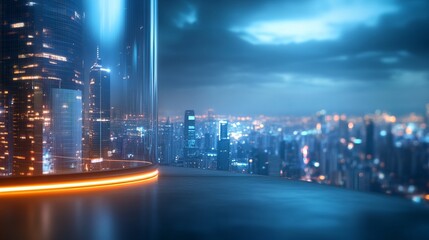 Fototapeta premium Futuristic Cityscape View with Neon Lights and Vibrant Skyline