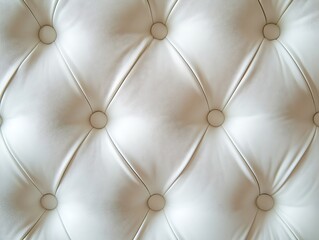 Naklejka premium Close-Up of Luxurious White Tufted Leather Upholstery with Diamond-Shaped Button Pattern, Highlighting Soft Texture and Elegant Design for Interior Inspiration
