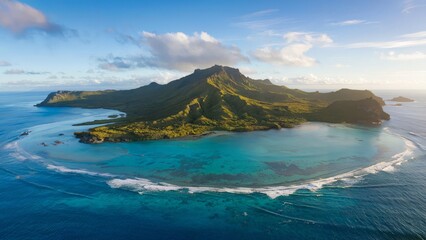 Stunning Aerial View of The Galapagos Islands, Ecuador The pristine beaches and lush greenery of the Galapagos Islands are visible from above