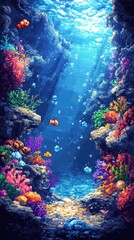 Obraz premium Vibrant Pixel Art Depicts Underwater Coral Reef Scene