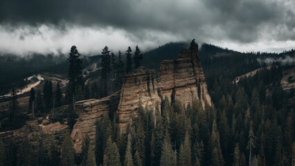 Ominous Aerial Perspective of the Sequoia National Park, USA Aerial view of the Sequoia National Park under heavy clouds
