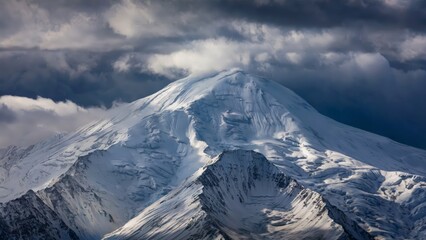 Intense Aerial Shot of Mount McKinley, USA Aerial view of Mount McKinley under storm clouds