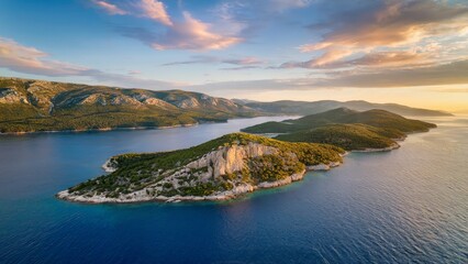 Dalmatian Coast Aerial Golden Hour . A stunning aerial view of the Dalmatian Coast at golden hour