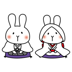 白いうさぎの和装の結婚式