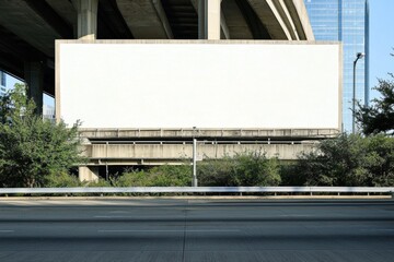 Obraz premium Blank Billboard on Highway: A large blank billboard stands on the side of a highway, providing a blank canvas for advertising and marketing opportunities.