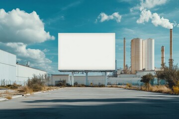 Obraz premium Blank Billboard: Industrial Landscape: A large, empty billboard stands tall amidst an industrial landscape, offering a blank canvas for your next big idea.