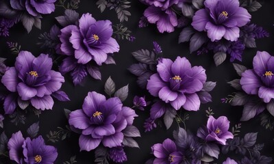 Obraz premium Bold violet floral pattern on a dark background, bold, contemporary, dark