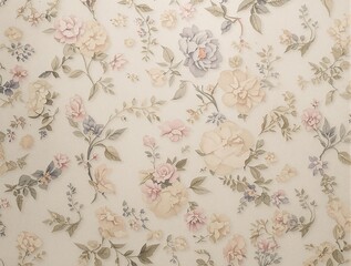Floral wallpaper with artificial flowers in a distressed vintage style, artificial flowers, home decor
