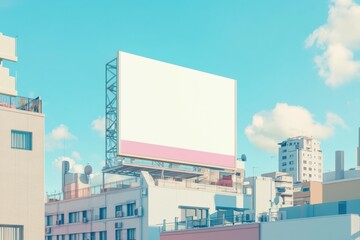Blank Billboard on City Rooftop: Pastel Hues