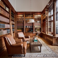 Classic Home Library Makeover Mahogany Shelves and Comfortable Seating for a Stylish and Relaxing Reading Experience