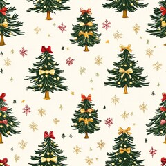 Seamless pattern of Christmas trees with bows