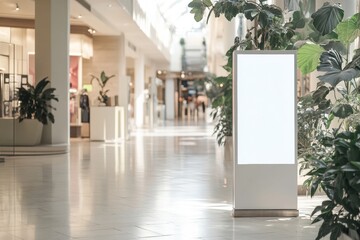 Blank Billboard in Modern Shopping Mall:  A sleek, modern billboard stands tall in a bustling shopping mall, ready to display your message. The bright lighting, clean lines.