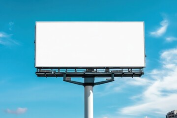 Obraz premium Blank Billboard Mockup: A towering billboard against a bright blue sky awaits your message. This photorealistic mockup is perfect for showcasing your brand, design, or advertisement.