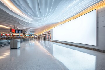 Airport Terminal Mockup:  A large, blank billboard in a modern airport terminal offers a captivating canvas for your advertising message.